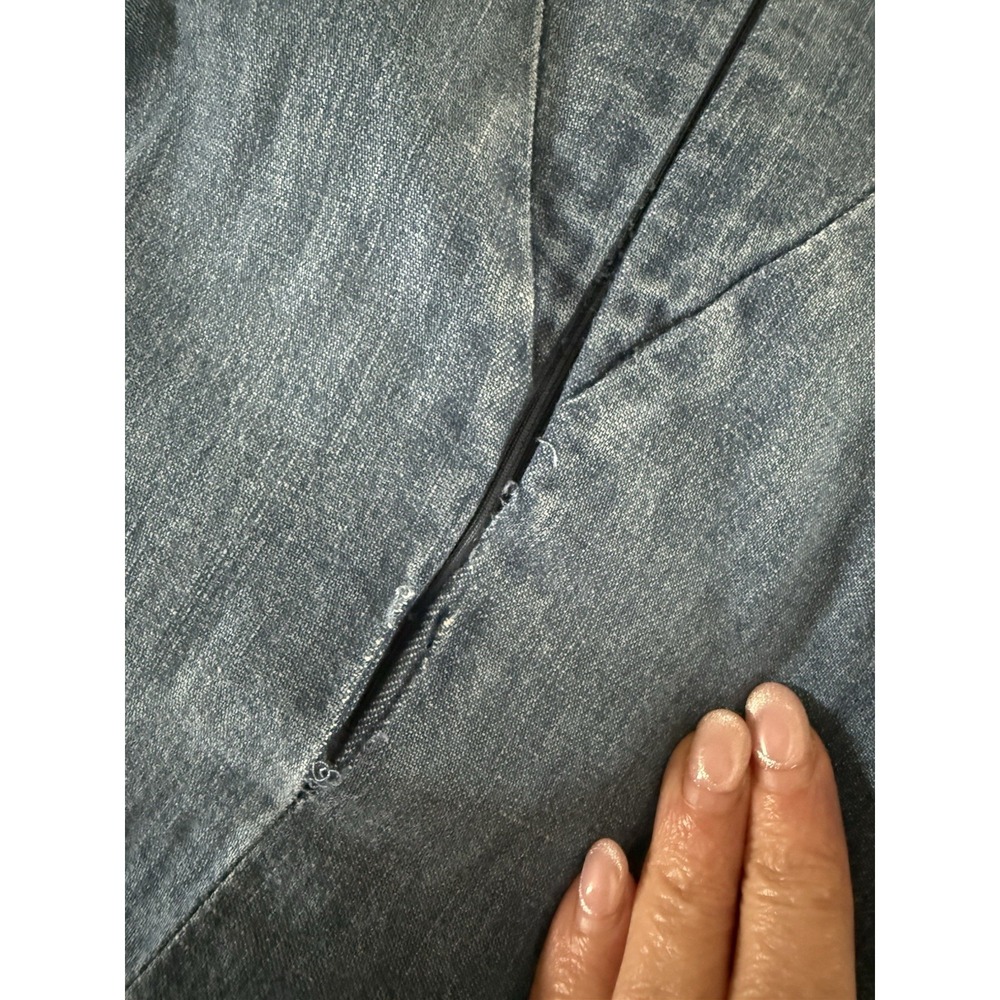 Free People Another Season Midi Dress M Boardwalk Blue Denim $198 Flaw - Picture 12 of 15